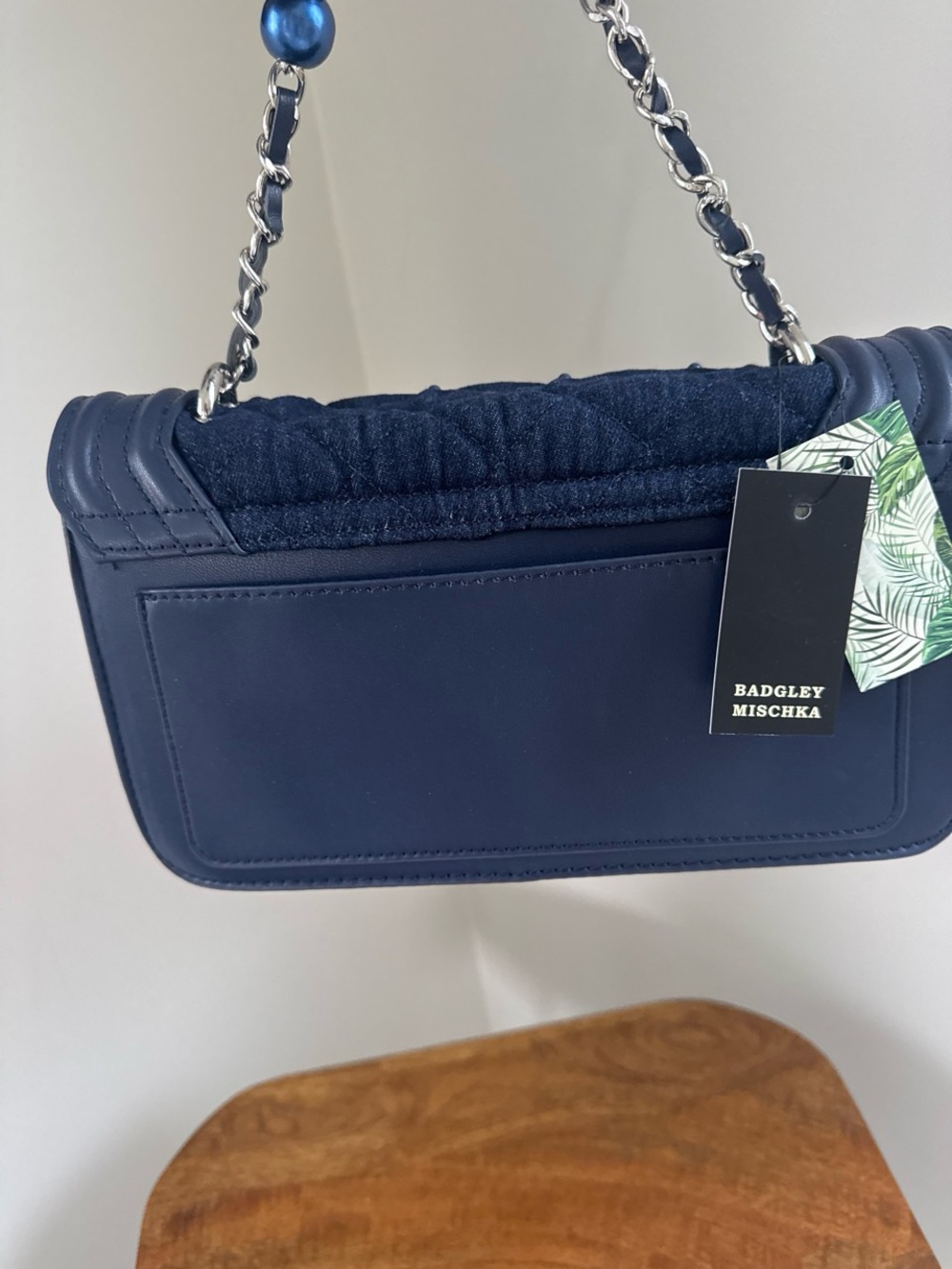 Badgley Mischka NWT Denim Quilted Shoulder Bag - Picture 3 of 8
